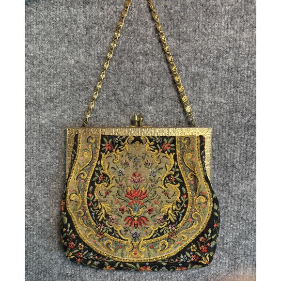 Vintage French Needlepoint Evening Bag – Made in France Kiss-Lock Tapestry Purse - Picture 1 of 7